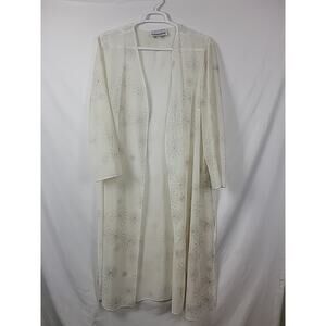 Another Time Ivory Metallic Floral LS Semi Sheer Duster Women's Plus 22W